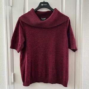 Roz & Ali Womens 2X Red & Black Cowl Neck Knit Sweater Short Sleeves